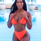 High Cut Mesh Sleeved Slide Triangle Brazilian Three Piece Bikini Swimsuit